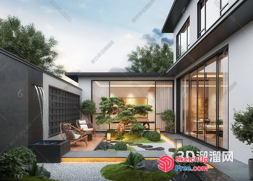 Modern Japanese-Inspired Courtyard With Elegant Furniture 3D SketchUp File