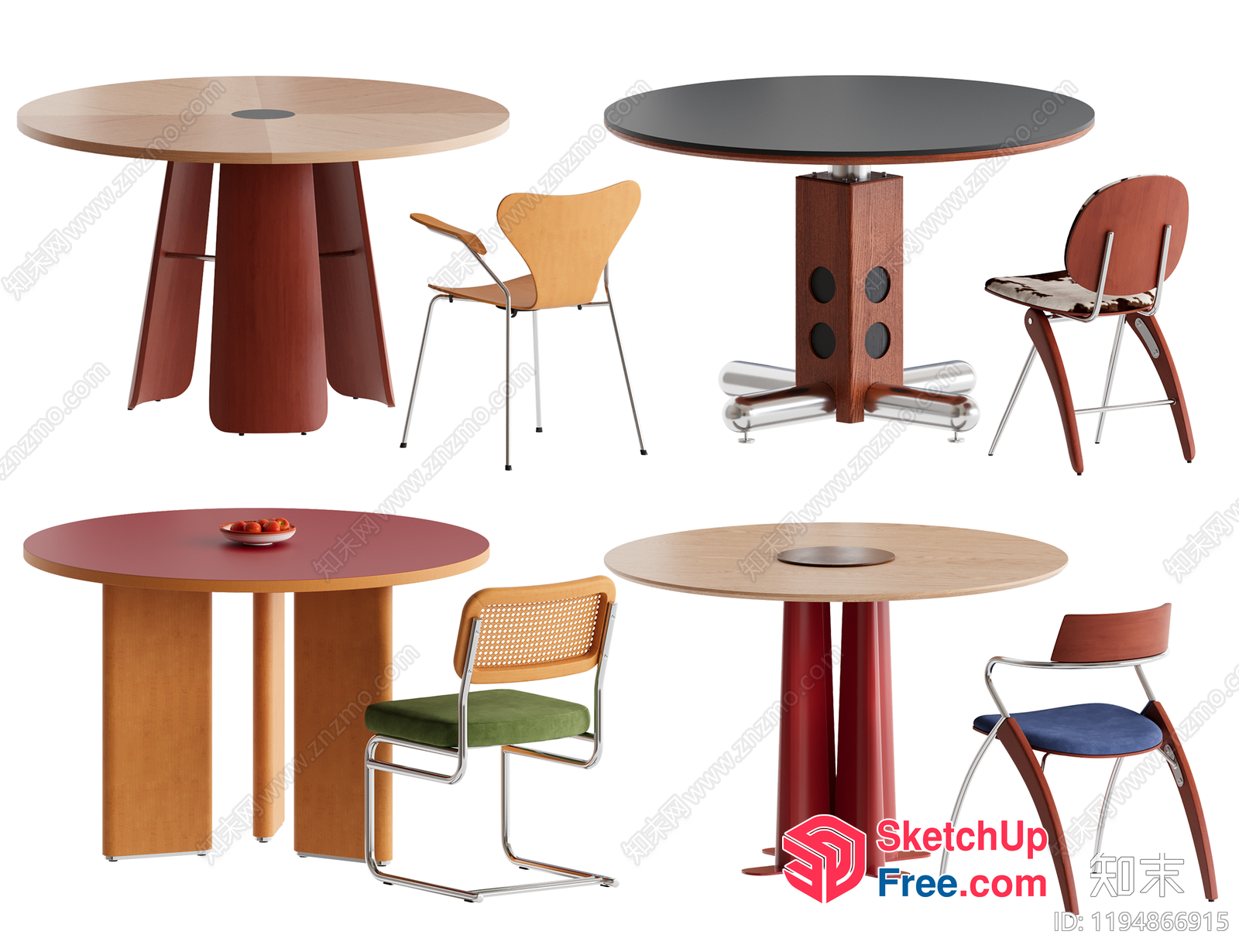 Round Wooden Tables With Various Chairs 3D SketchUp File