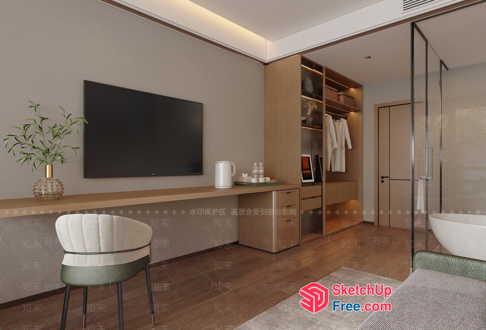 Modern Minimalist Hotel Room With Clean Lines And Neutral Color Scheme 3D SketchUp File