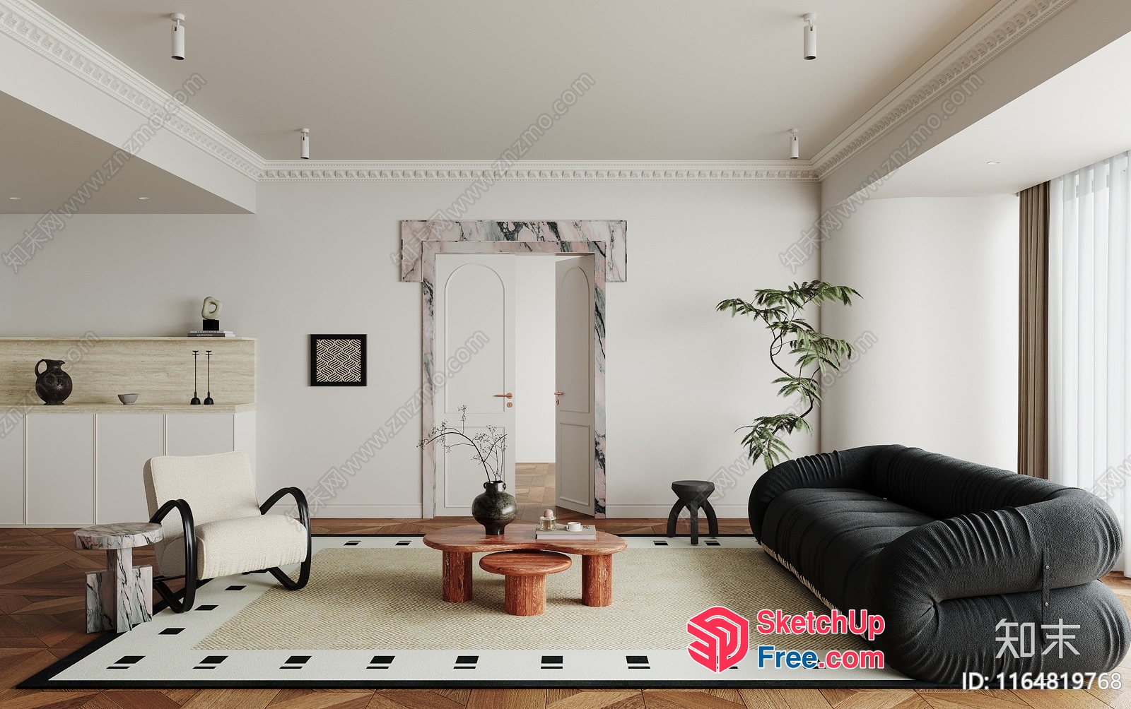Elegant Modern Living Room With Curved Furniture And Marble Accents 3D SketchUp File