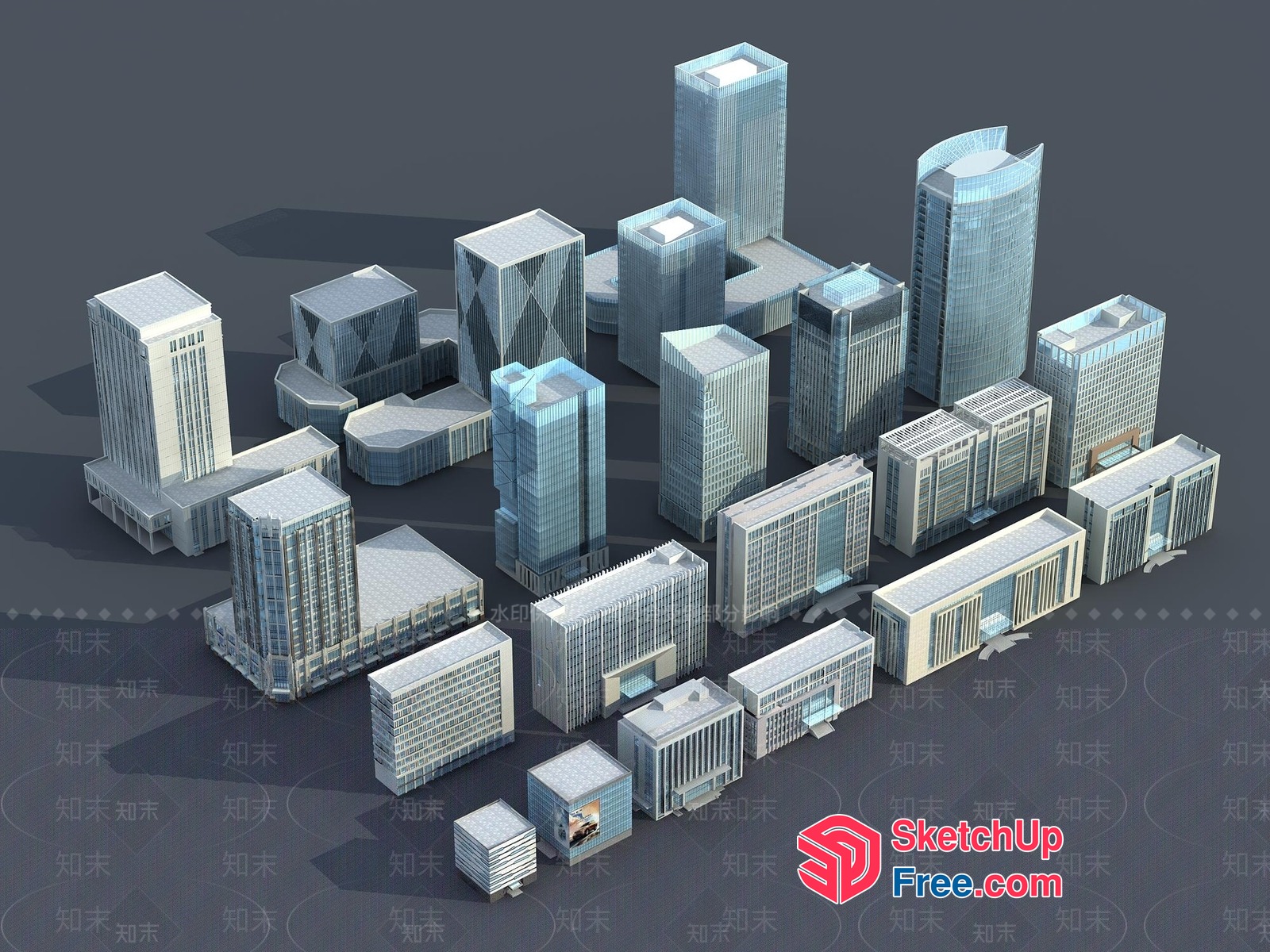 3D Model Of A Modern Office Building Complex 3D SketchUp File