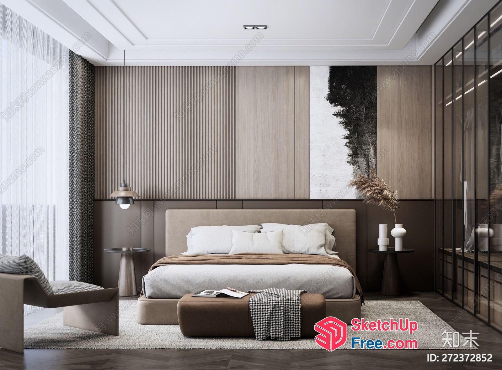 Modern Minimalist Bedroom With Neutral Tones 3D SketchUp File