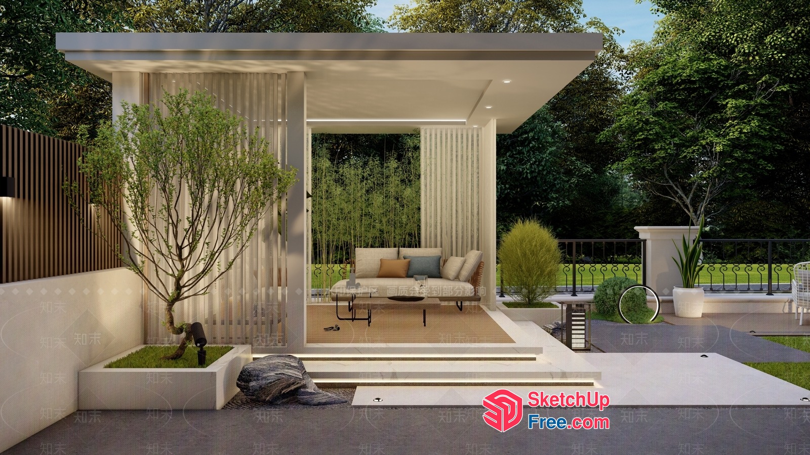 Modern Outdoor Living Space With Elegant Pillars 3D SketchUp File