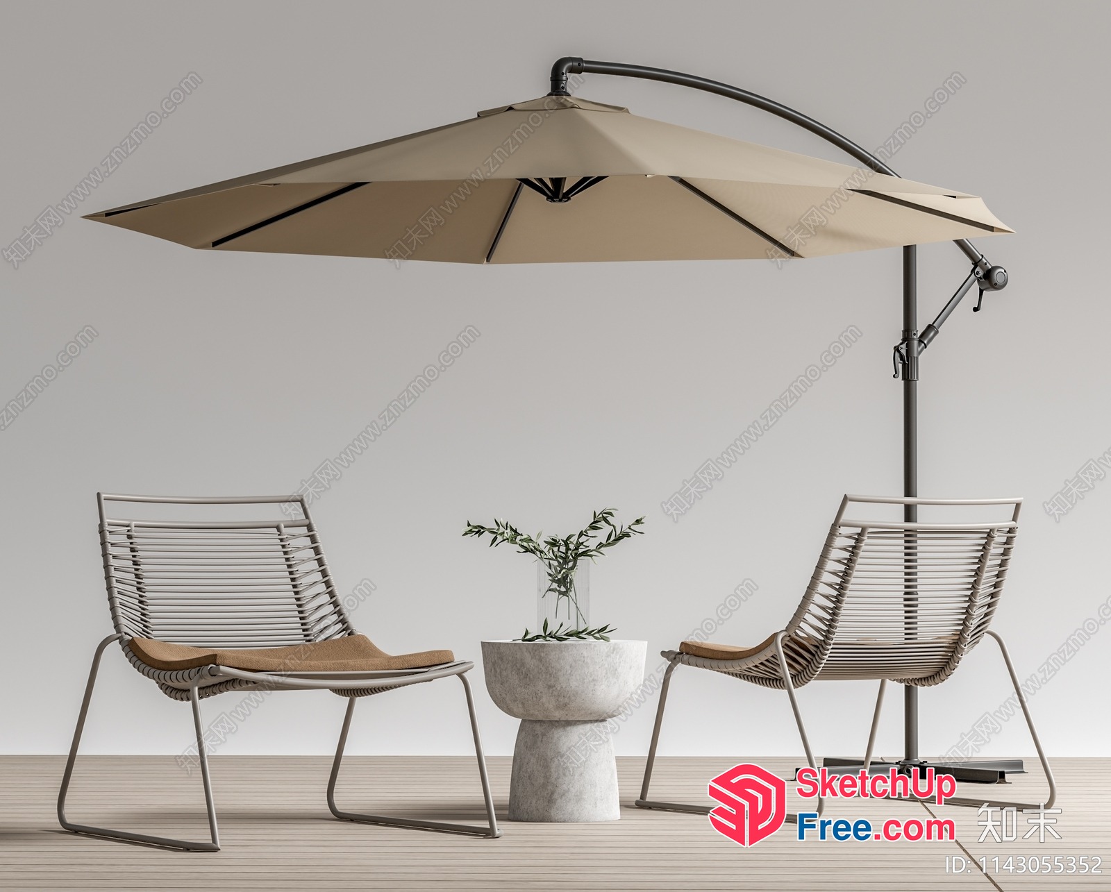 Outdoor Seating Area With Umbrella And Plant Decor 3D SketchUp File