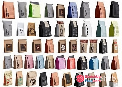 Colorful Coffee Packaging Arrangement 3D SketchUp File