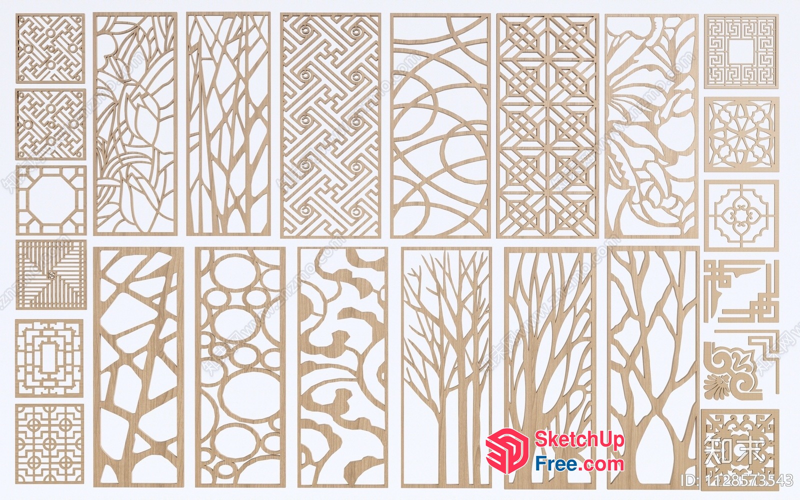 Intricate Carved Wooden Panel Designs 3D SketchUp File
