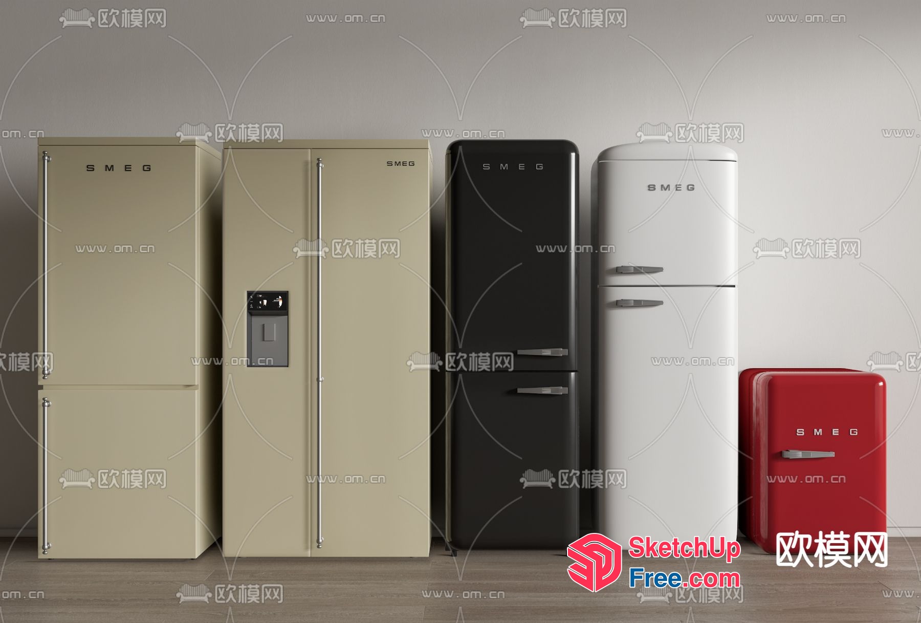 Smeg Brand Refrigerators And Freezers In Various Colors 3D SketchUp File