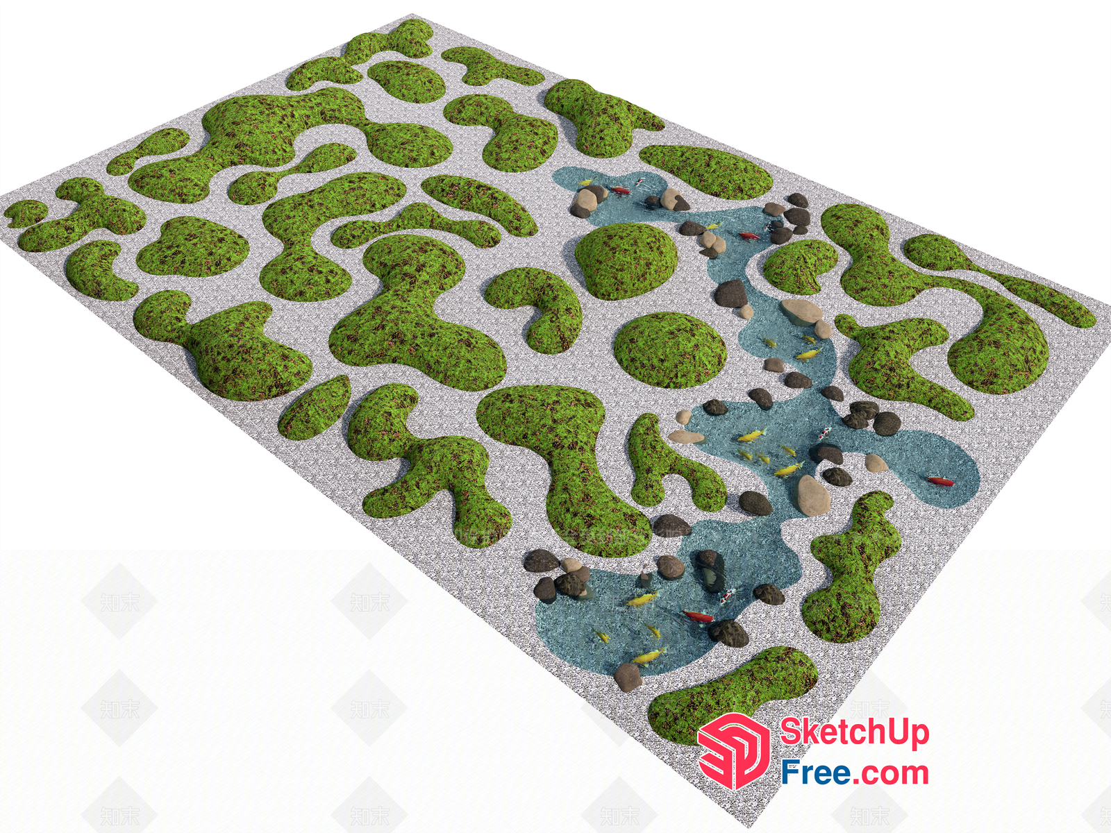 Serene Japanese-Inspired Pond Garden 3D SketchUp File