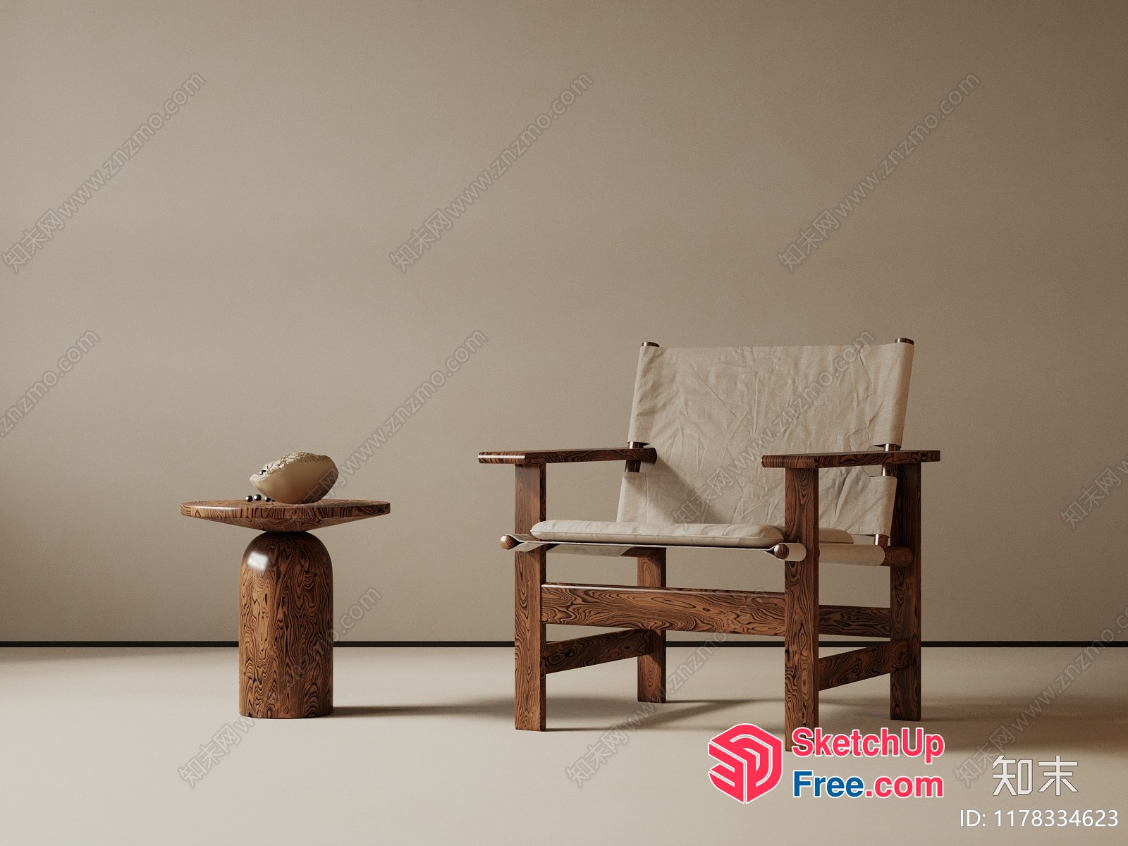 Minimalist Wooden Chair And Side Table 3D SketchUp File