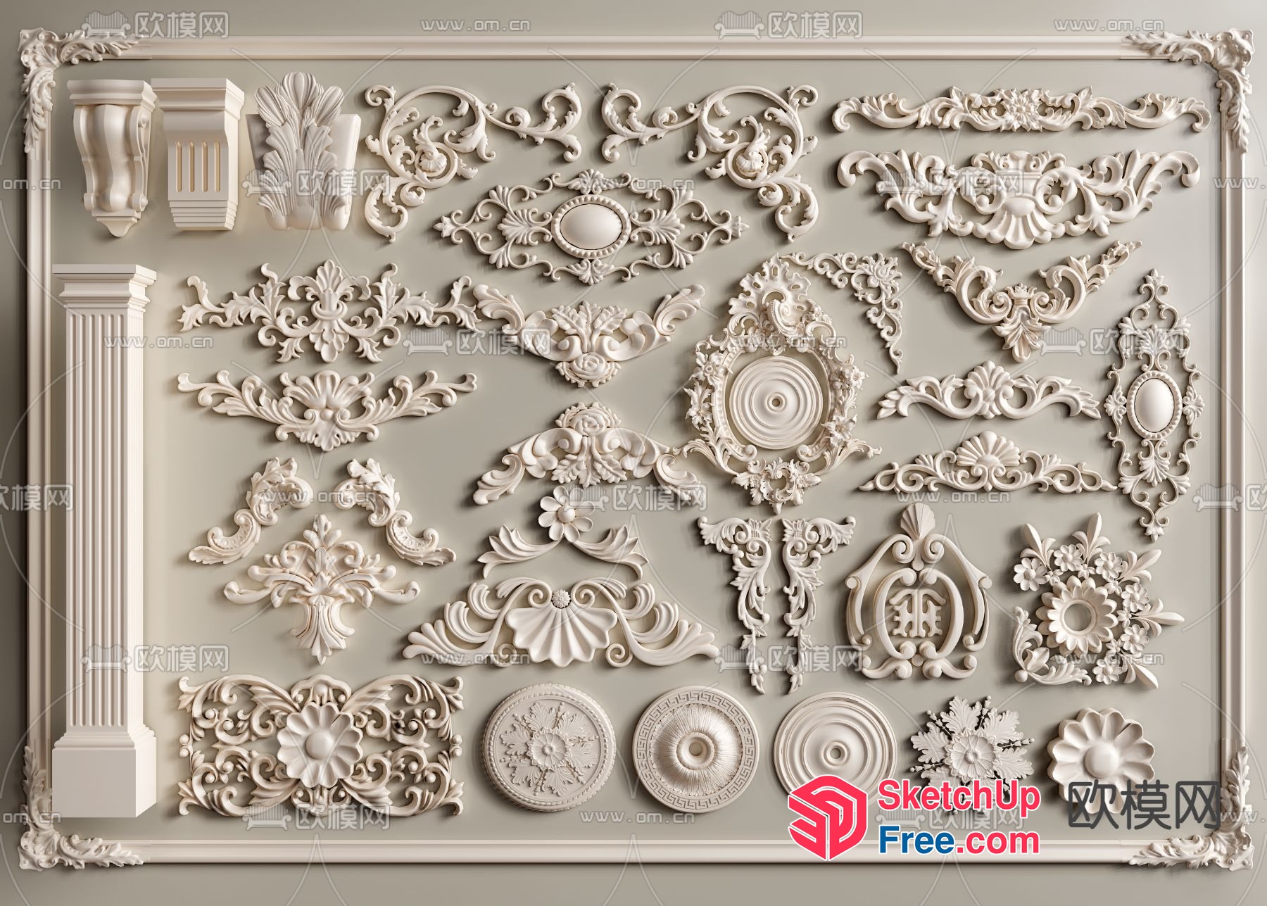 Intricate White Ceiling Decorations 3D SketchUp File