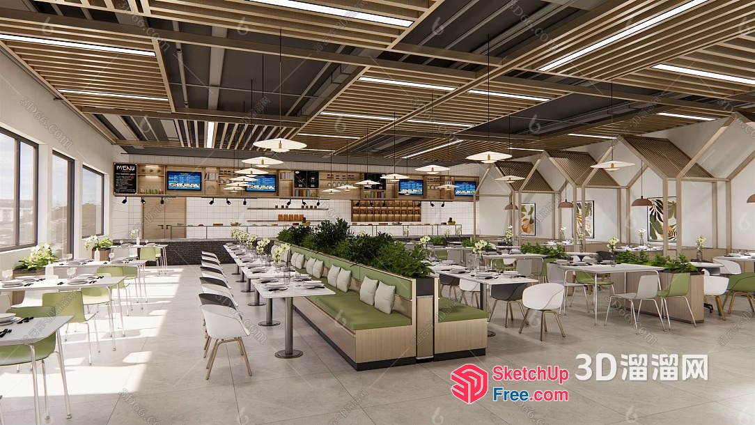 Modern Restaurant Interior With Natural Light 3D SketchUp File