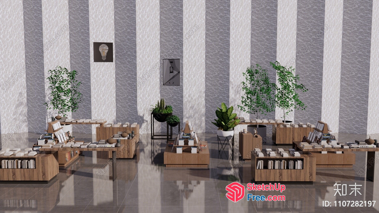 Office Furniture Layout With Plants And Bookcases 3D SketchUp File