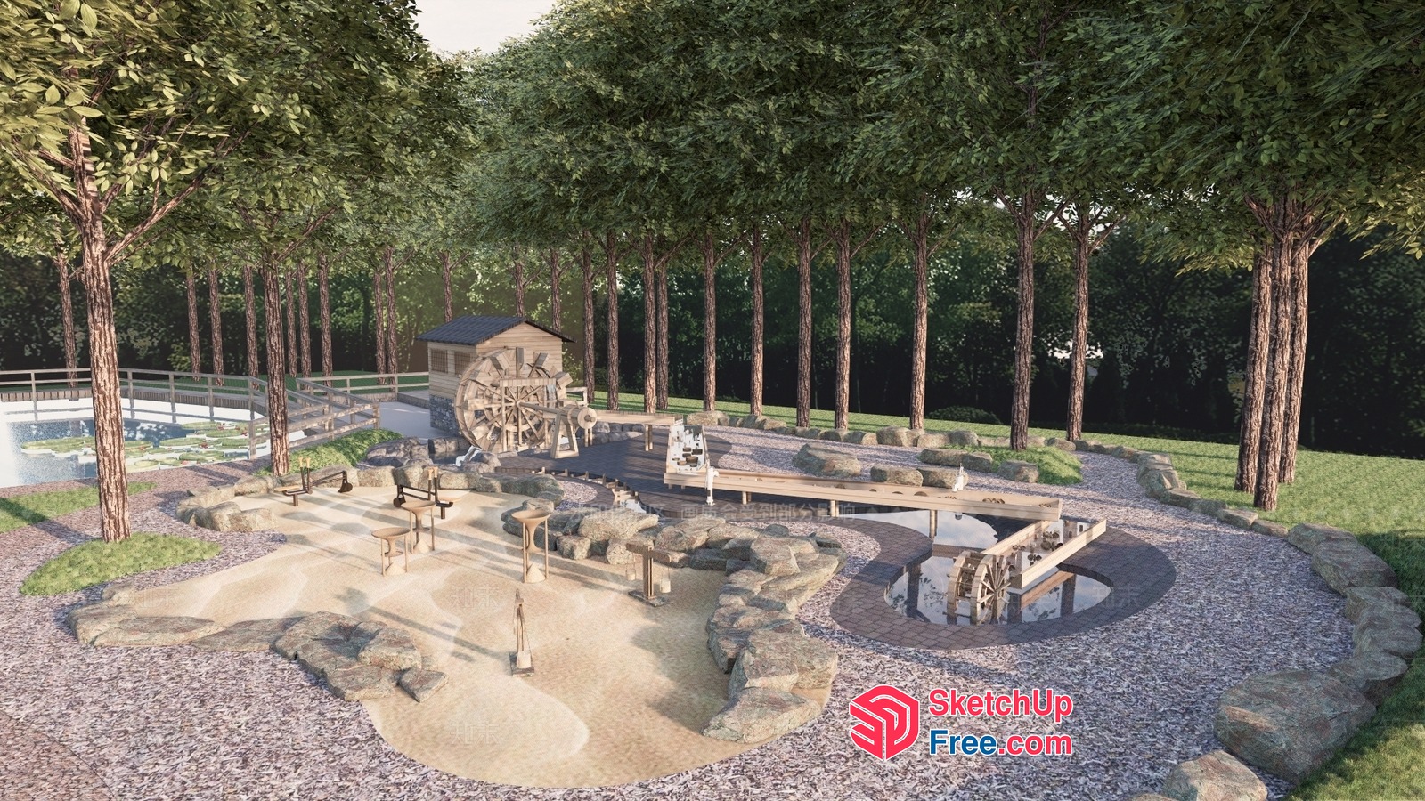 Serene Outdoor Oasis With Natural Stone Accents 3D SketchUp File