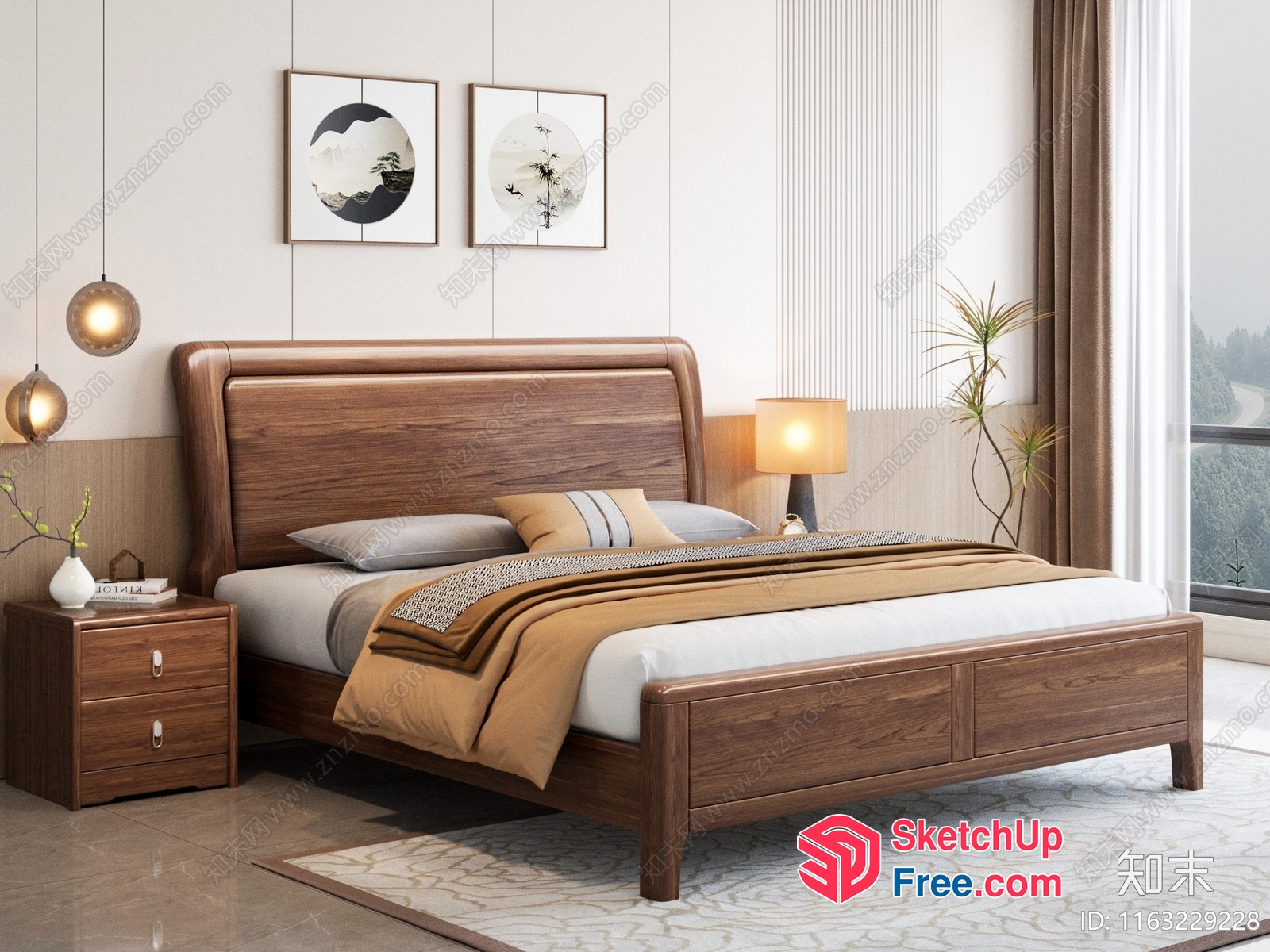 Modern Minimalist Bedroom With Wood Furniture And Neutral Colors 3D SketchUp File