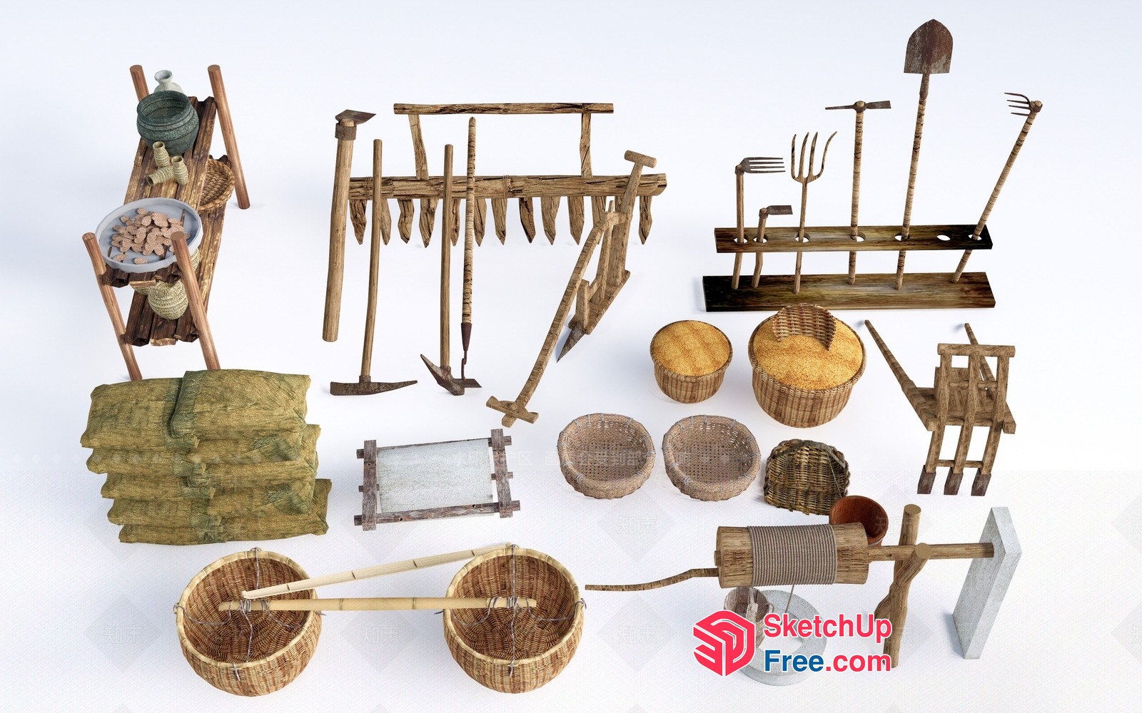Antique Asian Village Market Scene 3D SketchUp File