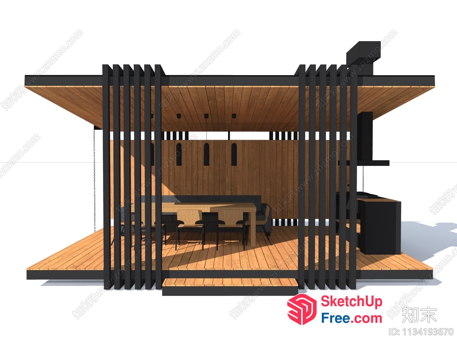 Modern Wooden And Black Decorative Stairwell 3D SketchUp File