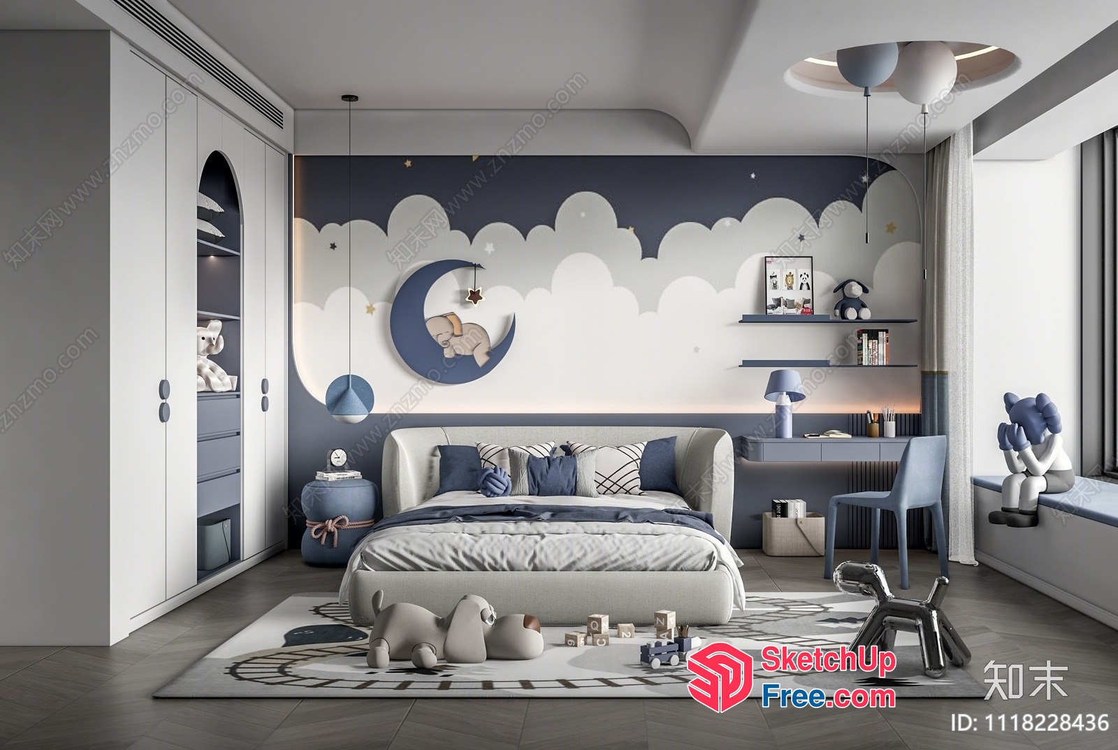 Dreamy Clouds And Stars Themed Bedroom 3D SketchUp File