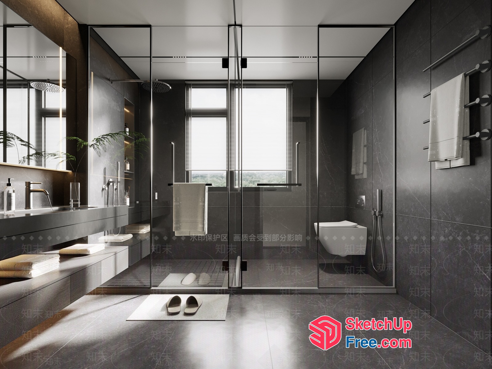 Modern Bathroom With Glass Shower And Sleek Fixtures 3D SketchUp File