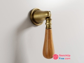 Vintage Brass Door Handle With Wooden Teardrop Knob 3D SketchUp File