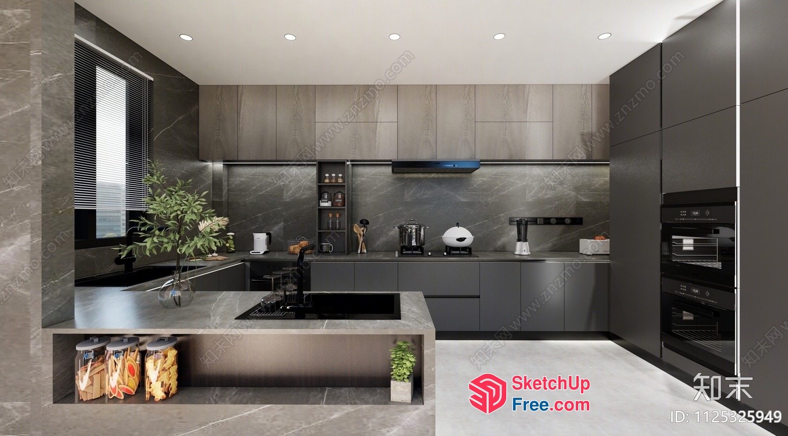 Modern Kitchen With Sleek Grey And Black Design 3D SketchUp File