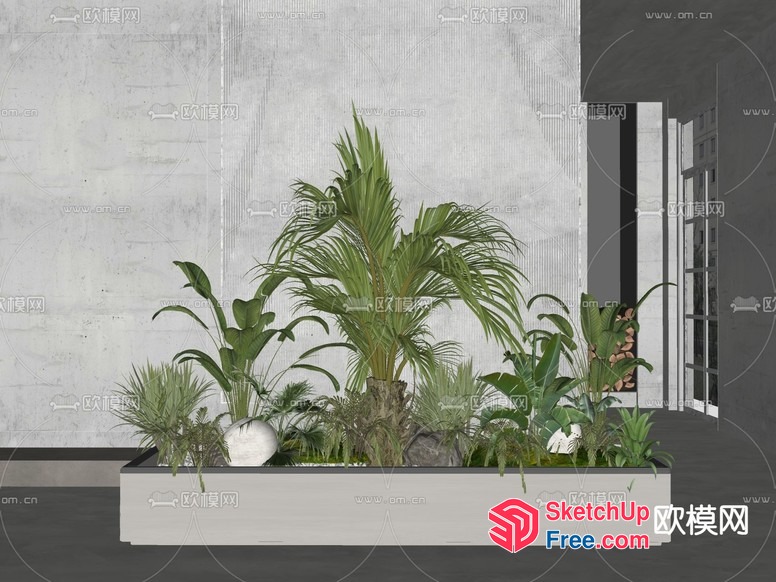 Green Plants In A Rectangular Planter 3D SketchUp File