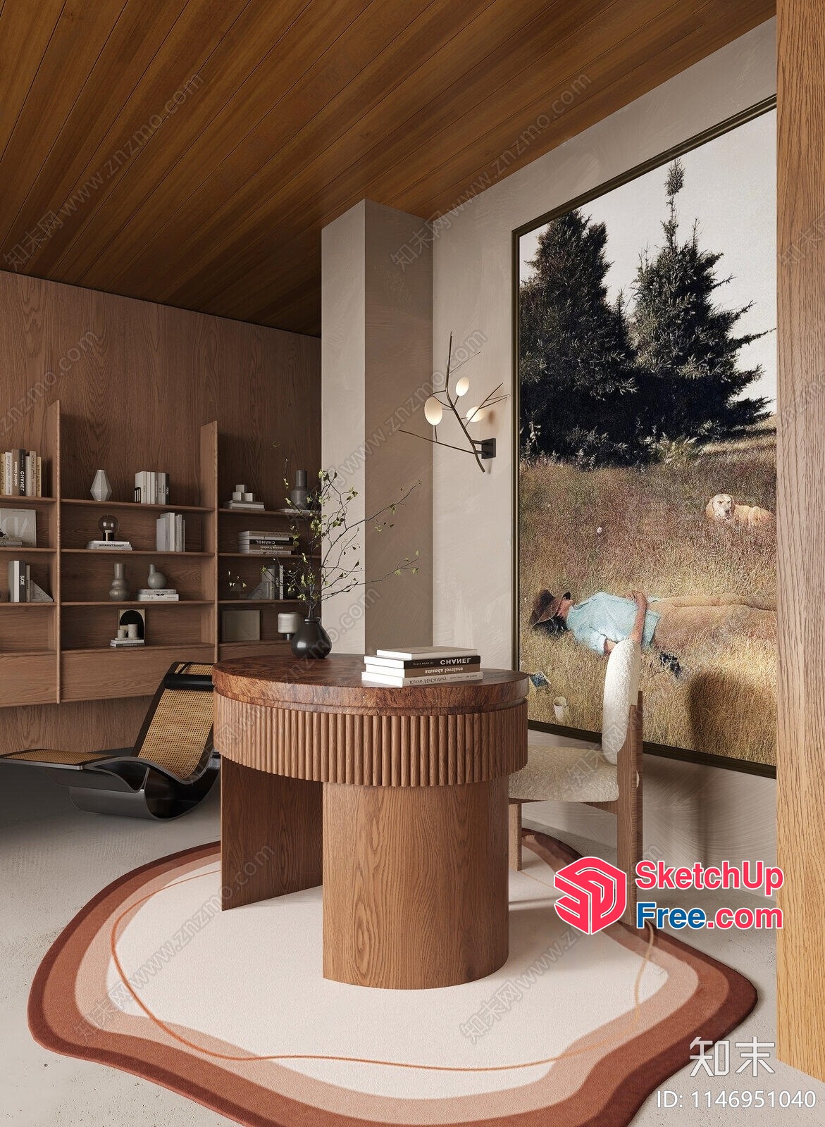 Modern Rustic Study Room With Wood Accents 3D SketchUp File