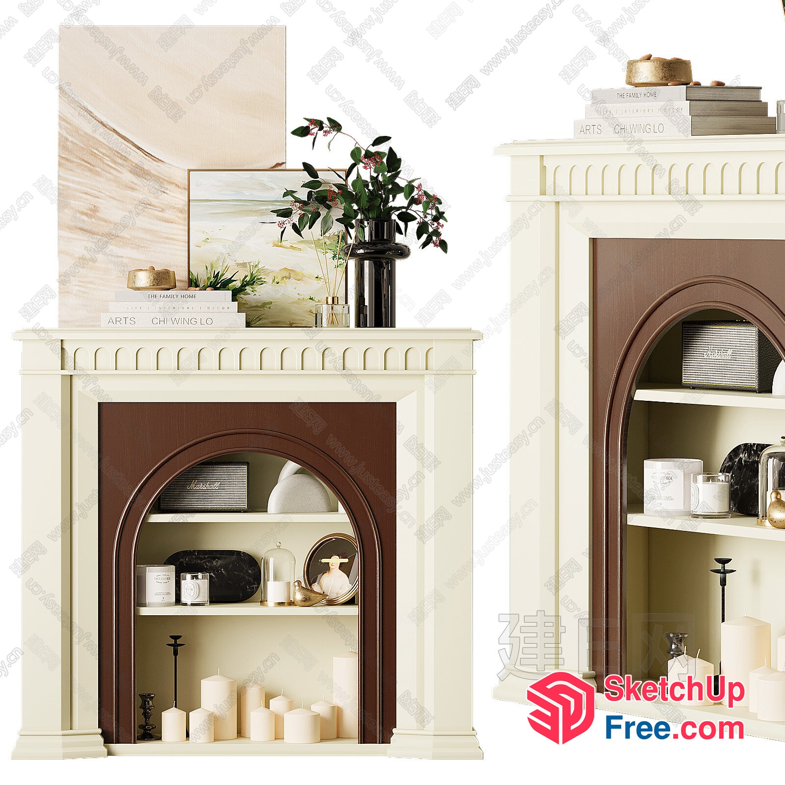 Elegant Classic Fireplace With Built-In Shelving 3D SketchUp File