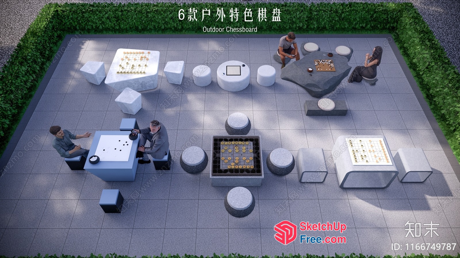 Outdoor Chessboard Area 3D SketchUp File