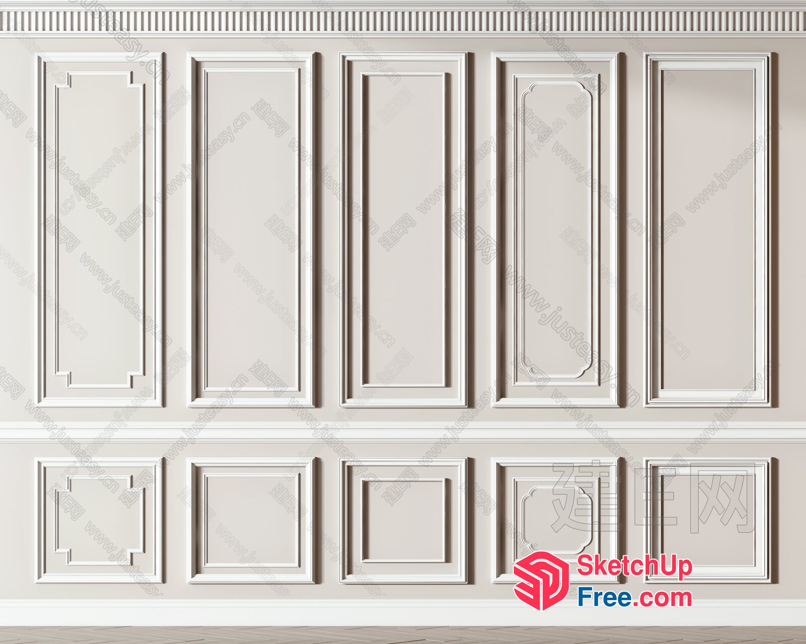 Elegant White Classic Moulding Wall Panel 3D SketchUp File