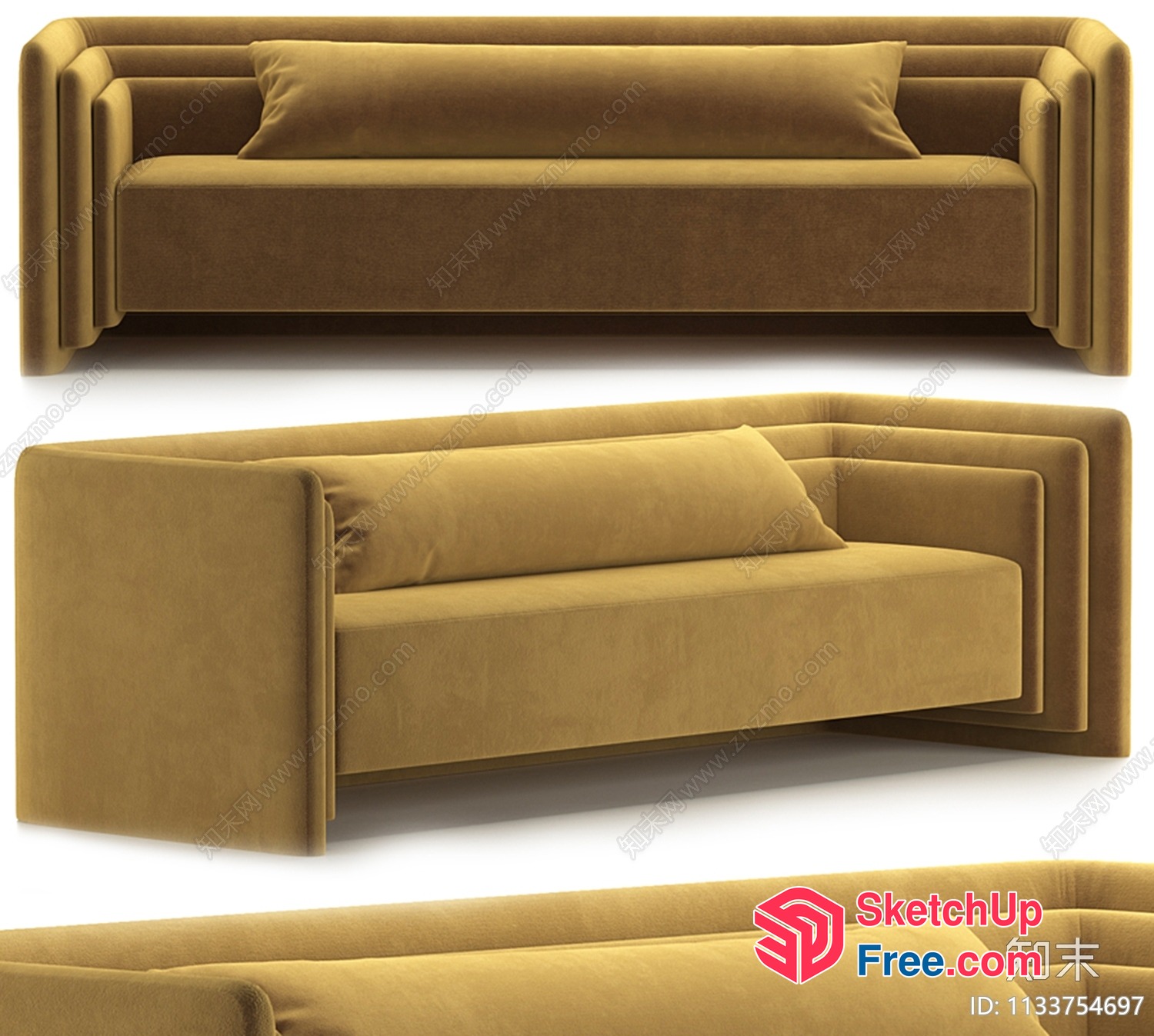 Modern Golden Sofa With Pillows And Clean Lines 3D SketchUp File