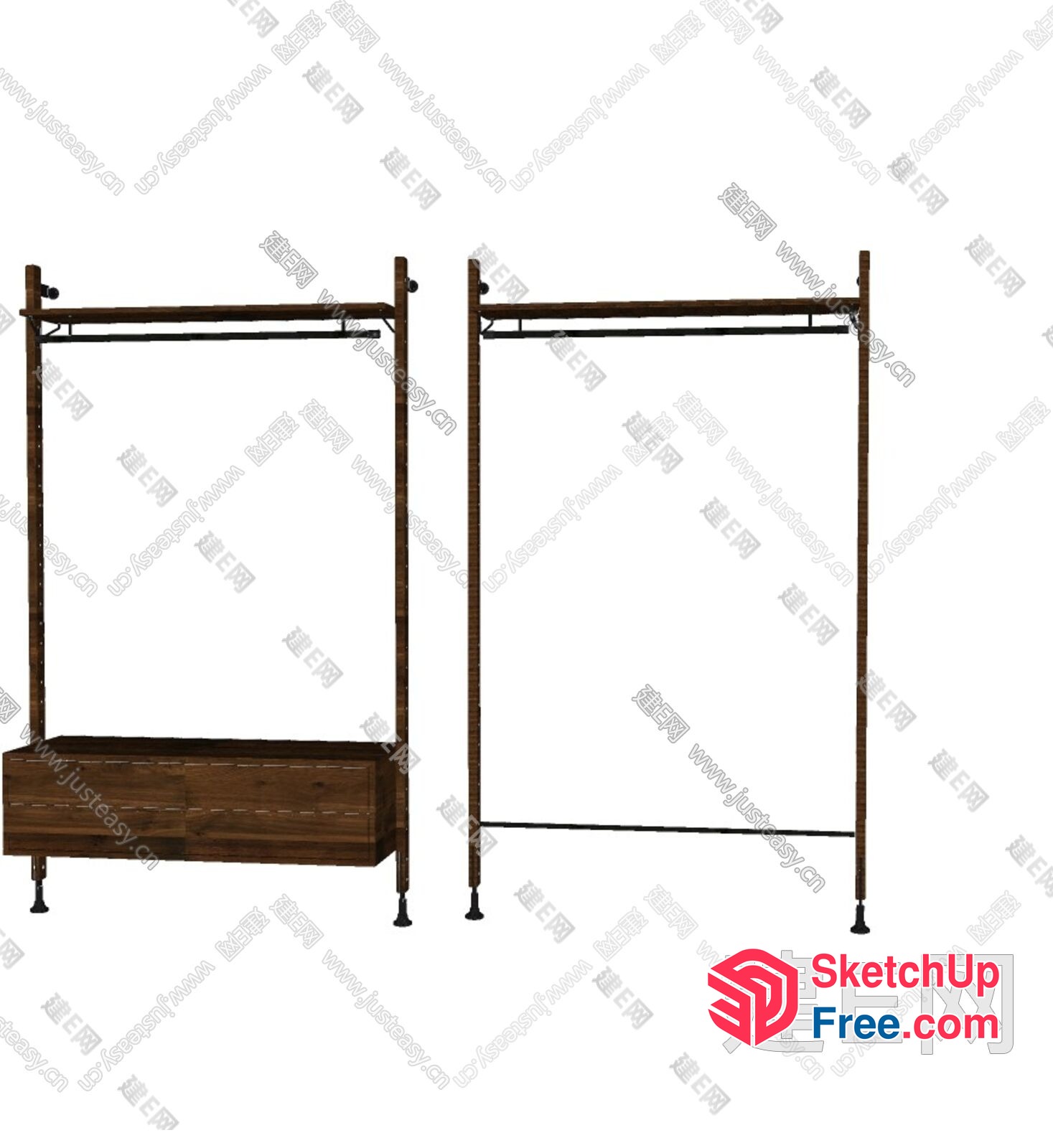 Rustic Brown Metal And Wood Clothing Rack 3D SketchUp File