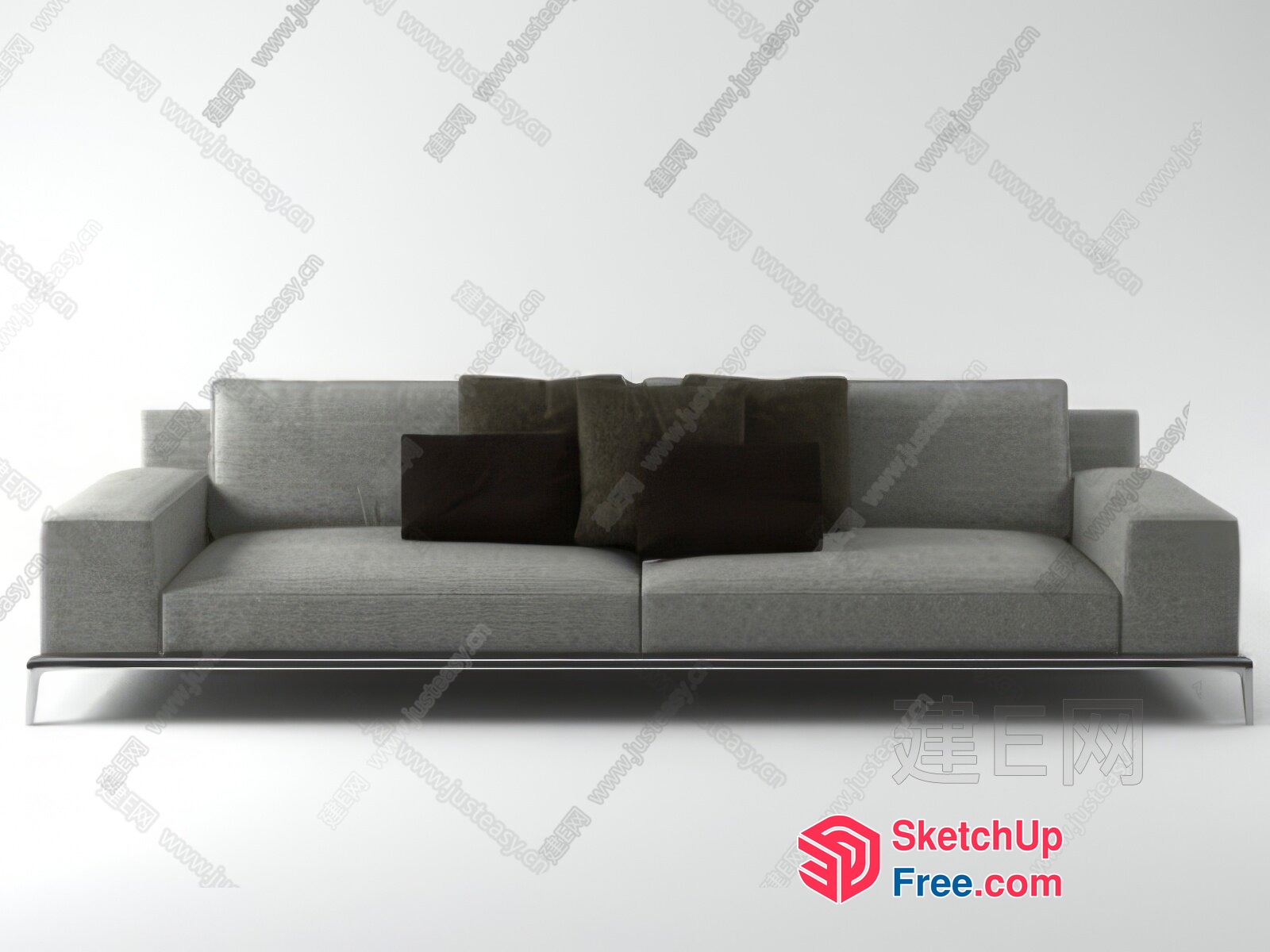 Minimalist Modern Gray Sofa With Pillows 3D SketchUp File