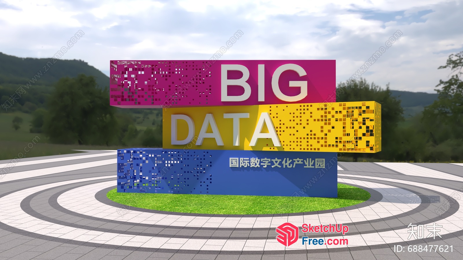Big Data Signage In A Landscape Setting 3D SketchUp File