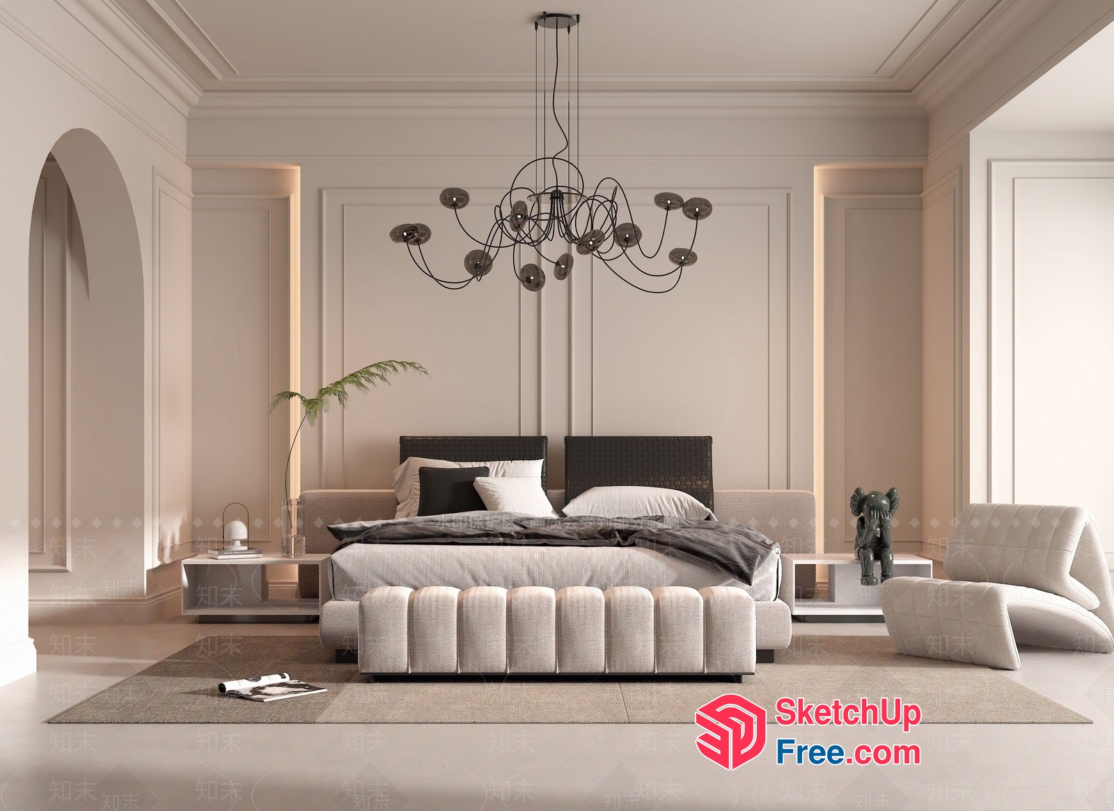 Modern Minimalist Bedroom With Elegant Pillars 3D SketchUp File