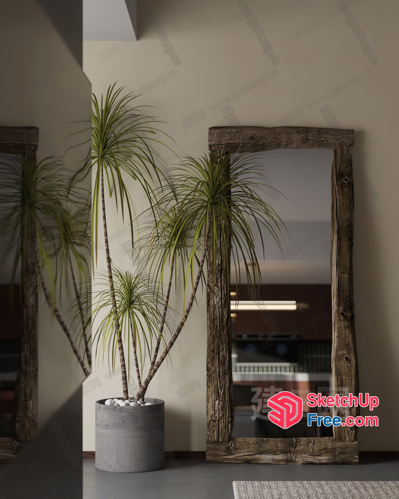 Tropical Plant And Wooden Frame Mirror 3D SketchUp File