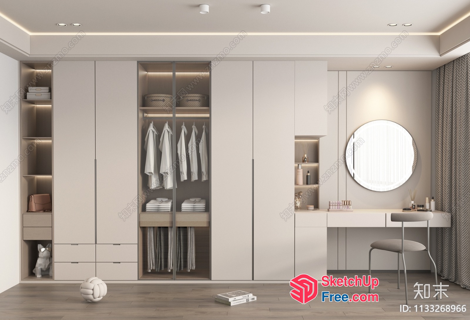 Modern Minimalist White Wardrobe And Vanity 3D SketchUp File