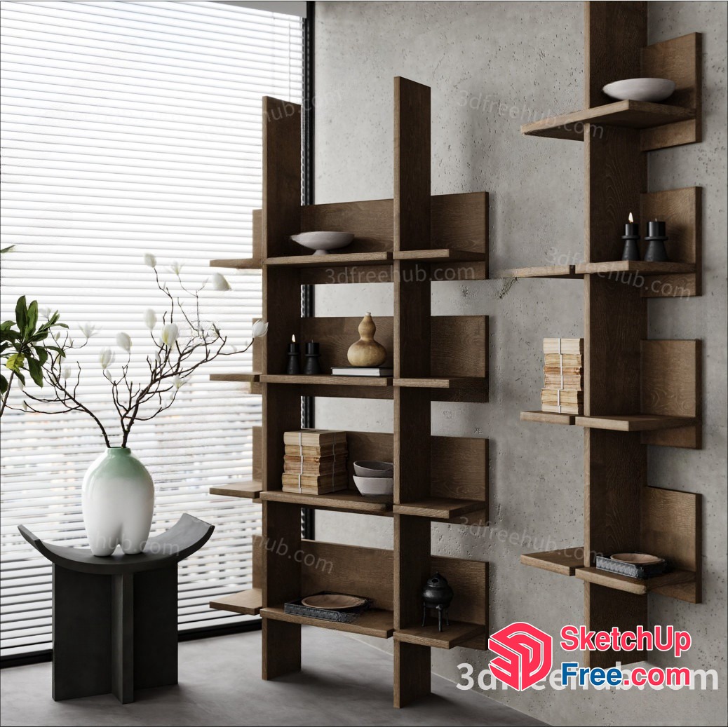 Modern Shelf Unit With Decorative Items 3D SketchUp File