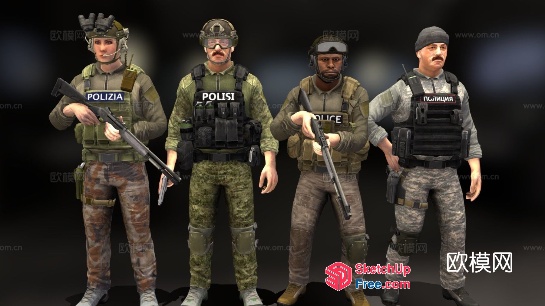 Police Officers In Tactical Gear 3D SketchUp File