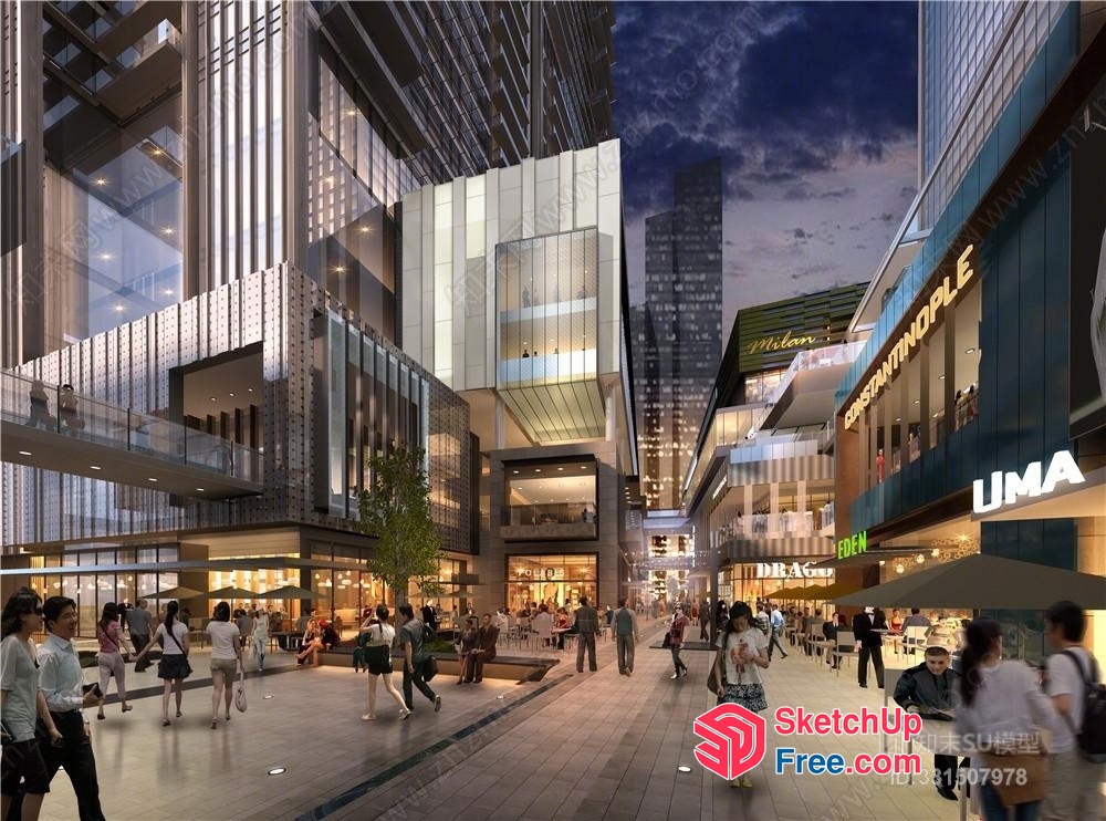 Modern Urban Commercial Street 3D SketchUp File