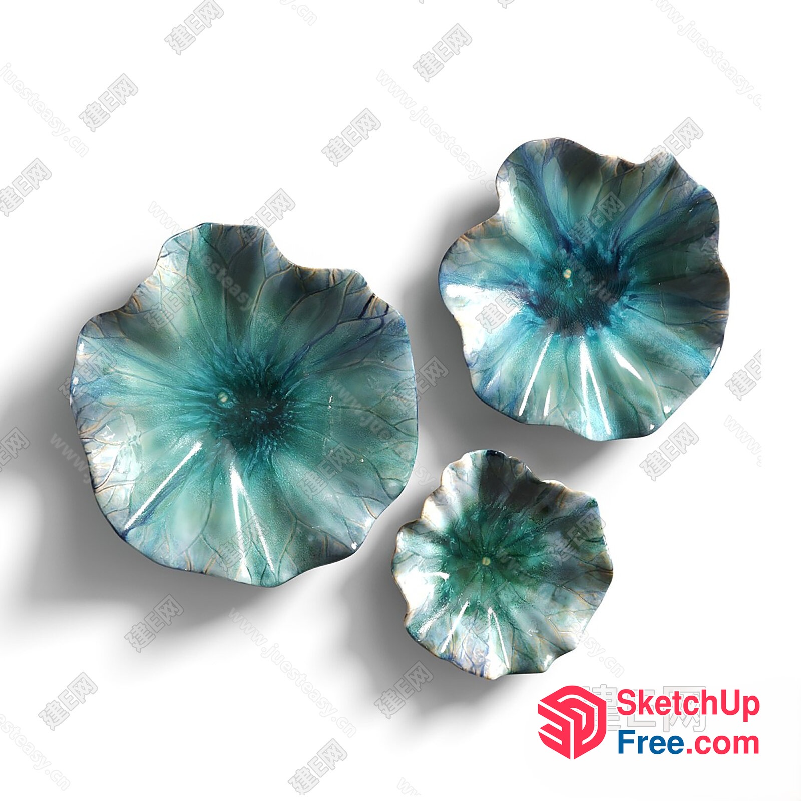 Blue Flower-Shaped Ceramic Decorations 3D SketchUp File