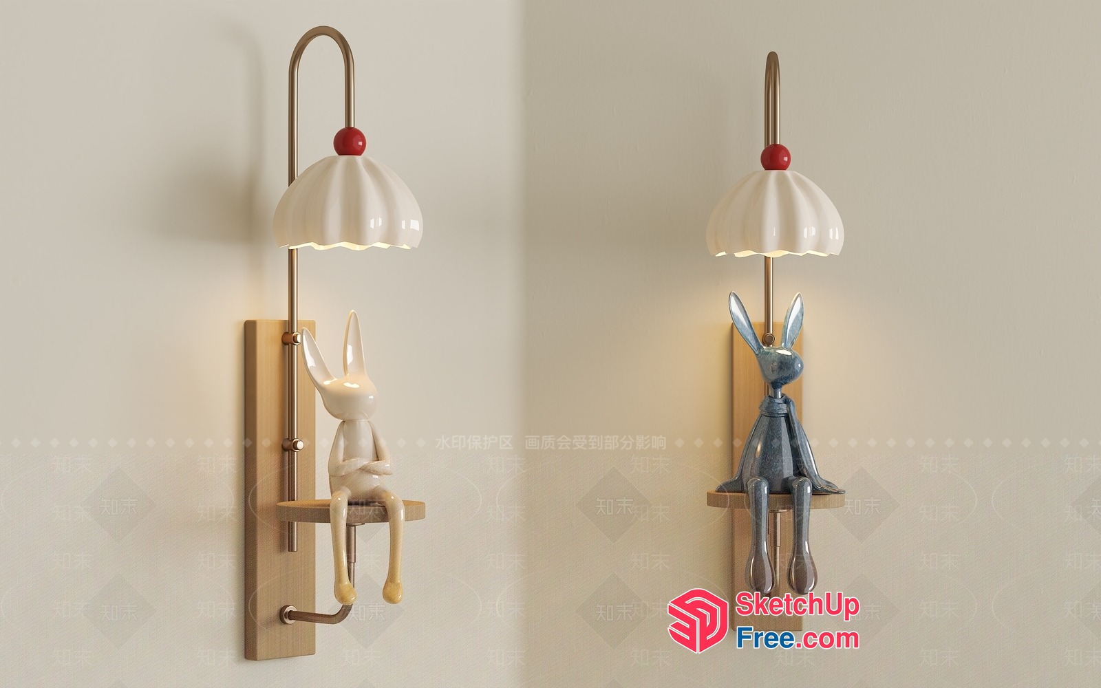 Rabbit-Themed Wall Sconce With Unique Lamp Shade Design 3D SketchUp File