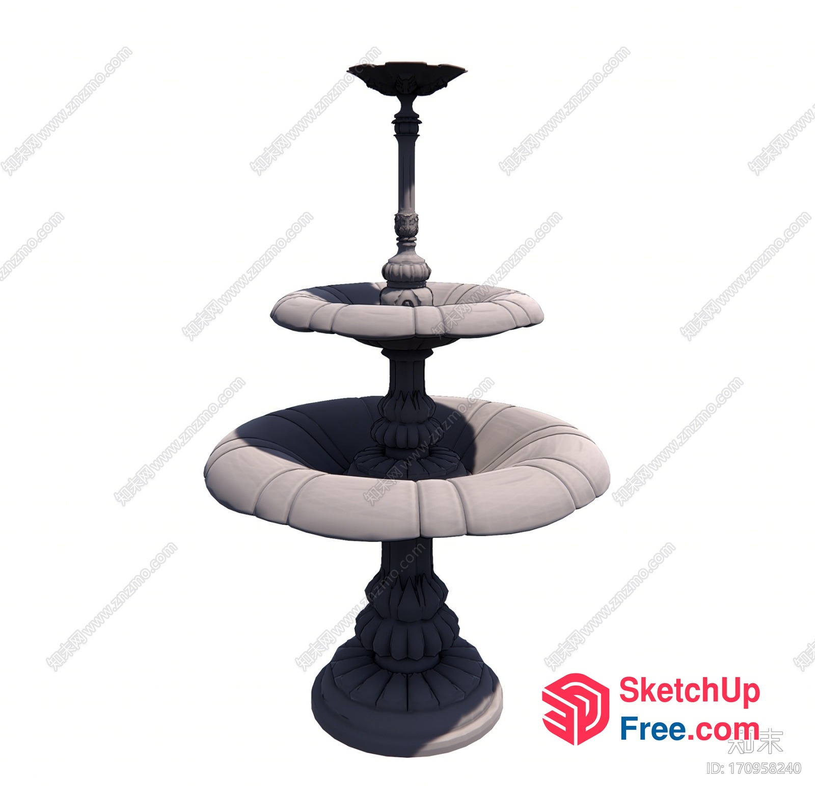 Three-Tiered Ornate Water Fountain 3D SketchUp File