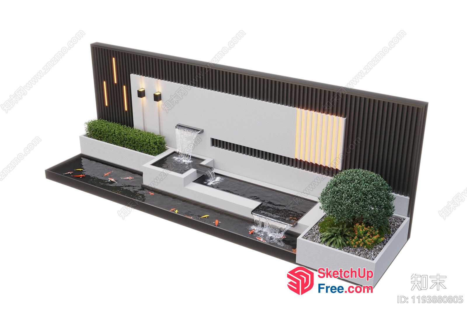 Modern Water Feature With Koi Fish 3D SketchUp File