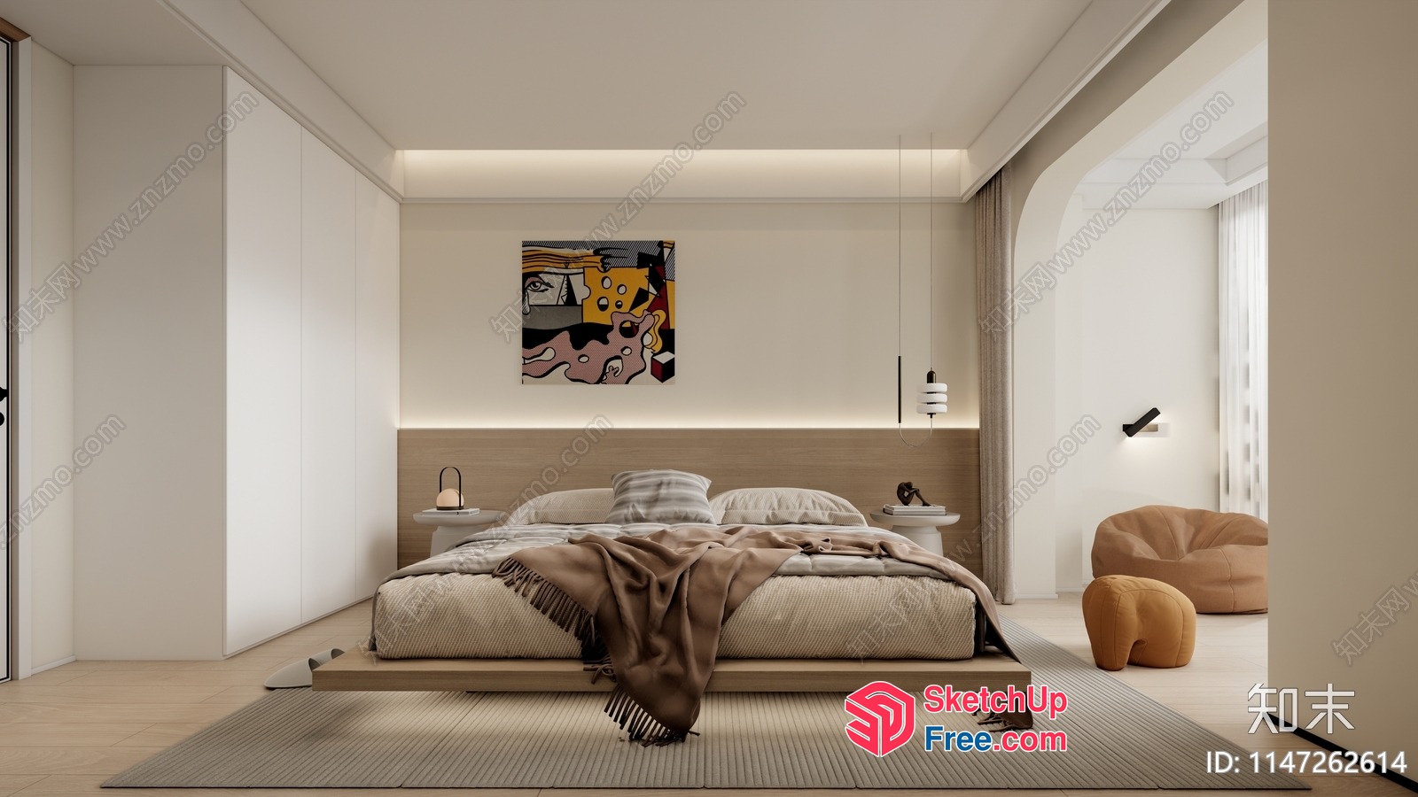 Modern Minimalist Bedroom Design With Neutral Tones And Natural Light 3D SketchUp File