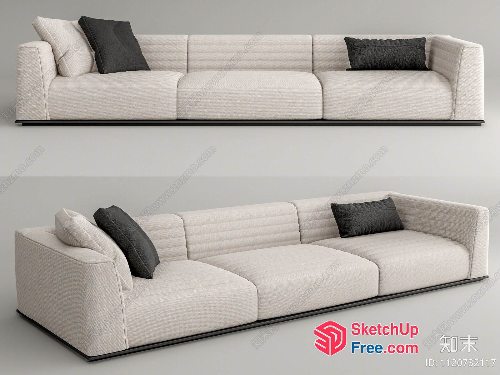White Sectional Sofa With Black Pillows 3D SketchUp File