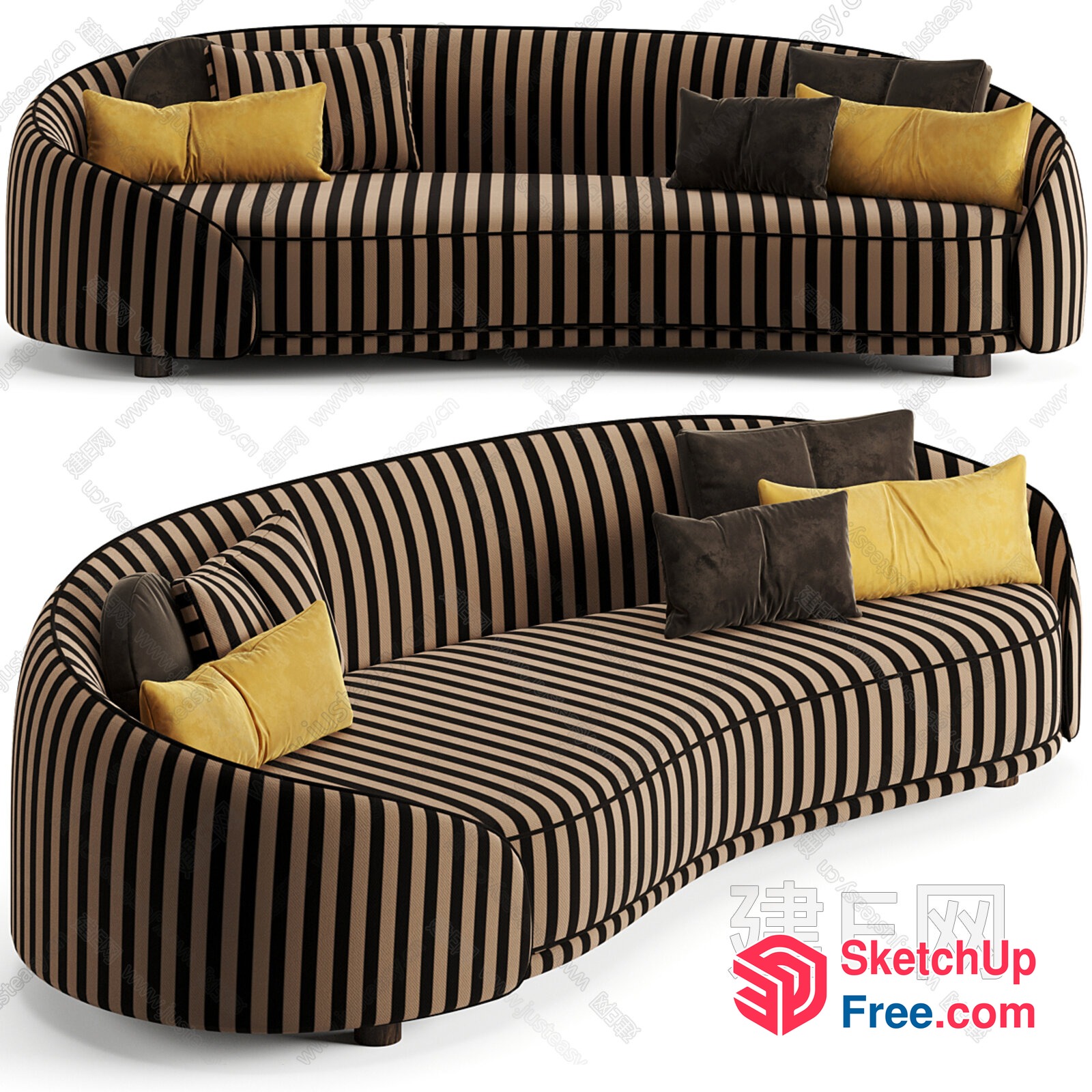 Striped Sofa With Pillows 3D SketchUp File