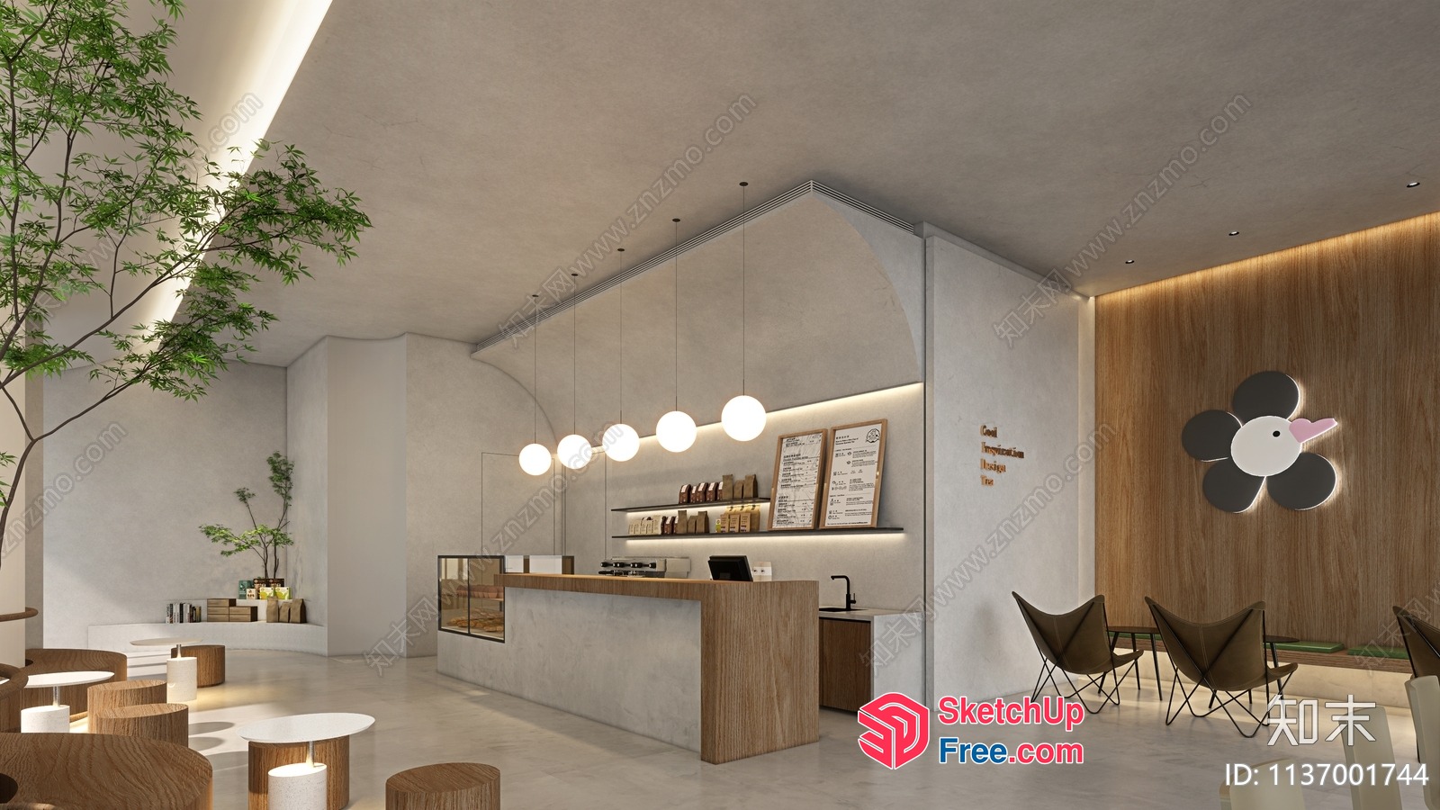 Modern Coffee Shop Interior With Sleek Furniture And Natural Light 3D SketchUp File