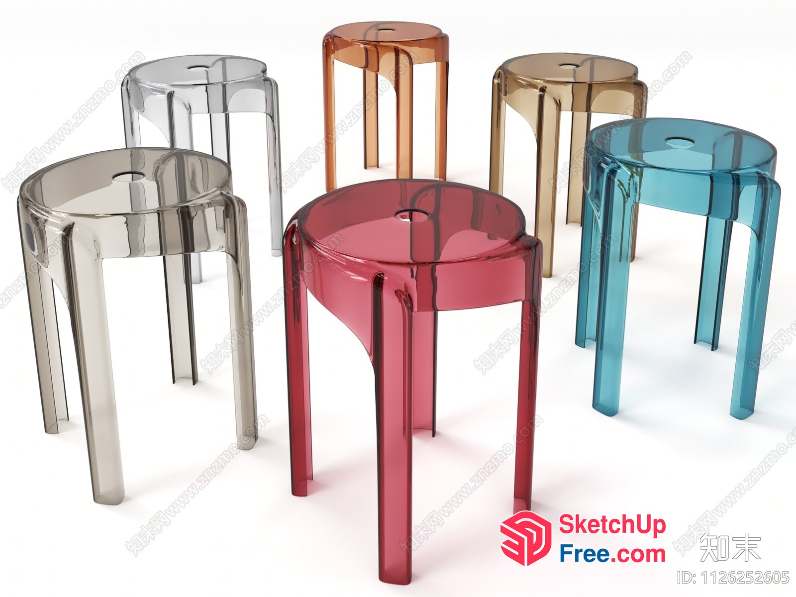 Transparent Plastic Stools In Various Colors 3D SketchUp File