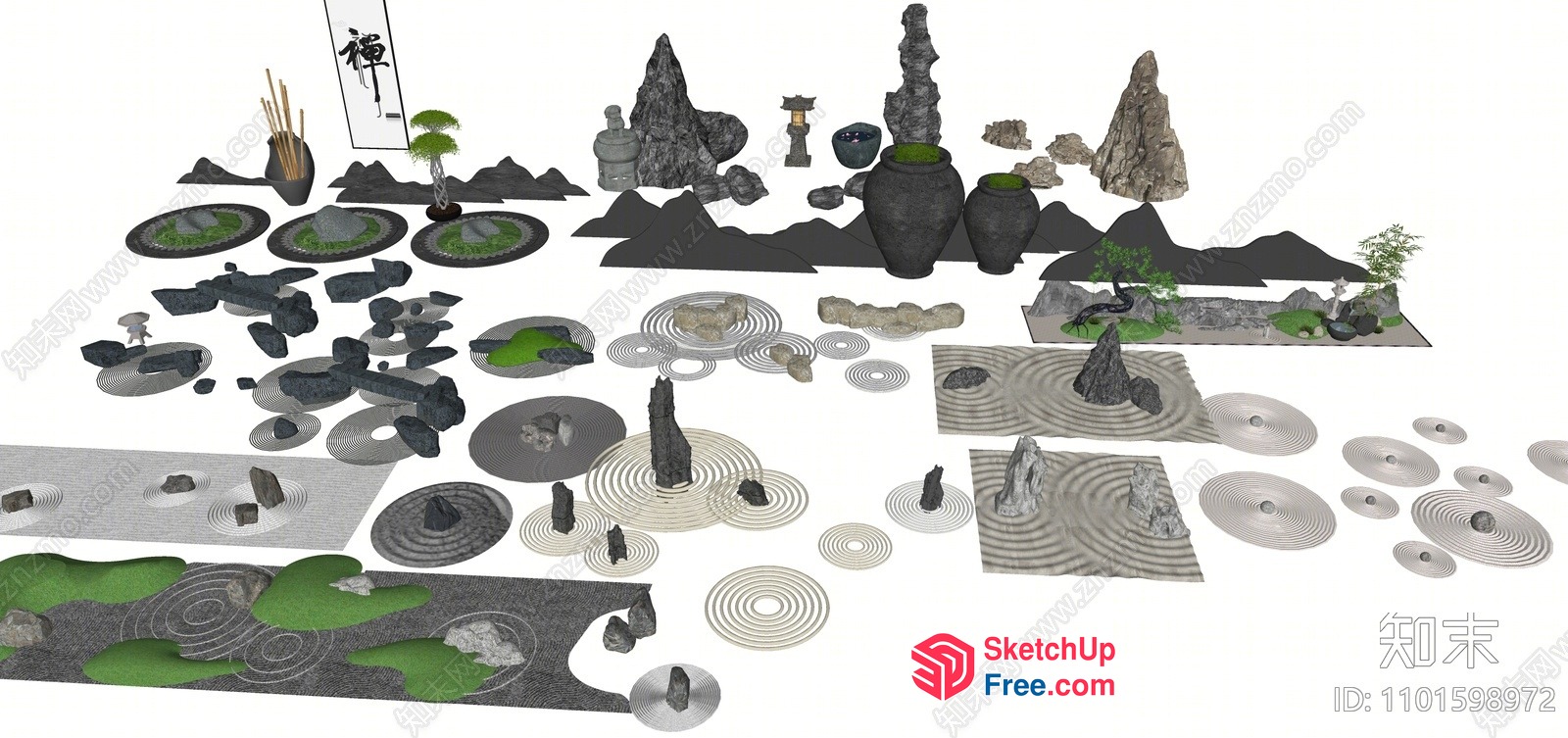 Asian-Inspired Zen Garden With Natural Elements 3D SketchUp File