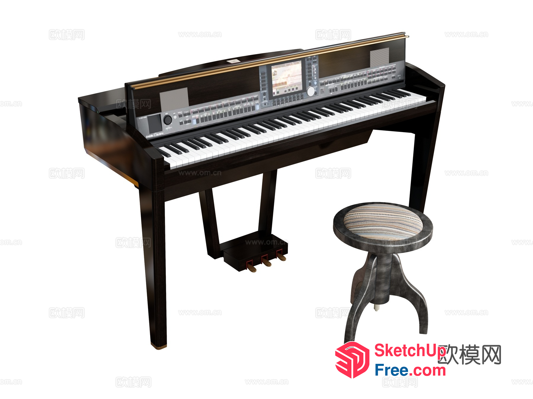 Piano And Stool In A Simple Yet Elegant Setting 3D SketchUp File